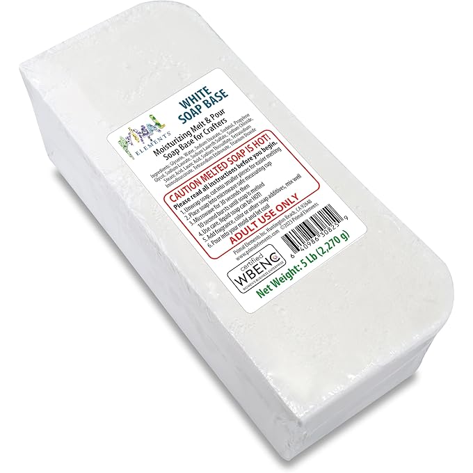 Primal Elements White Soap Base - Moisturizing Melt and Pour Glycerin Soap Base for Crafting and Soap Making, Vegan, Cruelty Free, Easy to Cut, Unscented - 5 Pound - Image 1